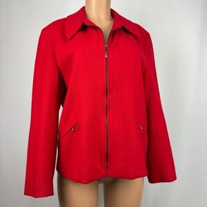 Vintage Dumas Red 100% Wool Long Sleeve Full Zip Classic Jacket Coat Women's 14